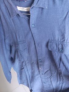 Preloved Shirt denim Blue Color  ( some Color change Seen At One CupLink