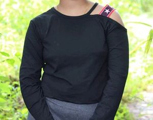 Black Full Sleeves One Shoulder Top