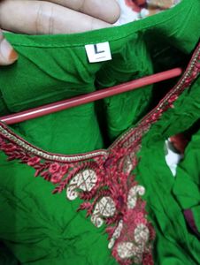 New Green Cotton Silk Kurta With Embroidery