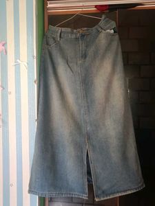 Long Denim Skirt with Slit
