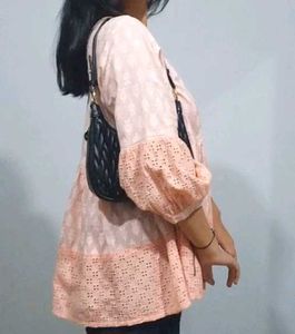 Peach Tunic Top with Lace Sleeves