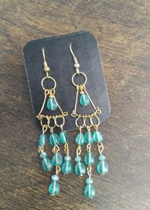 Teal Beaded Dangle Earrings
