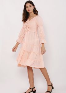 Romantic Peach  Tiered Midi Dress