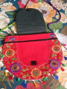 Red Embroidered Boho Bag