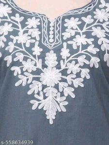 Embroidered Grey Tunic Top