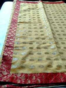 Elegant Red &amp; Gold Sari Fabric