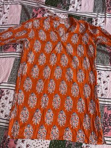 Orange Printed Kurta