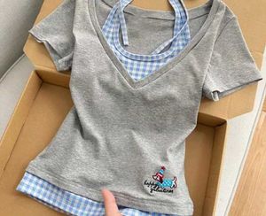 Cute Gingham Trim Top