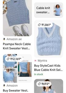 Blue Cable Knit Sweater Vest