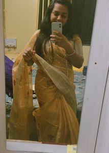 yellow soft organza saree