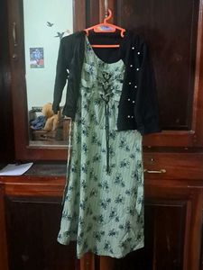 Floral Stripe Dress with Pearl Accent Jacket