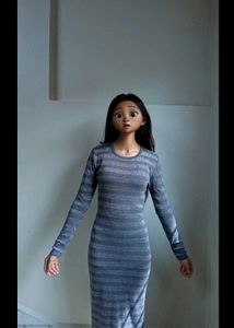 Striped Long Sleeve Midi Dress