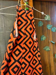 Orange &amp; Black Diamond Print Maxi Dress