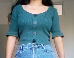 Cute Green Button-Down Top