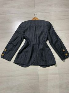 Women Charcoal Striped Blazer