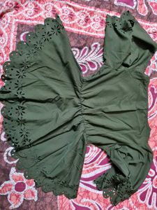 Olive Green Laser Cut Blouse