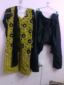 Green & Black Salwar Kameez,One Time Used