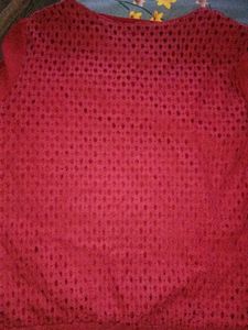 Red Embellished Long Sleeve Top