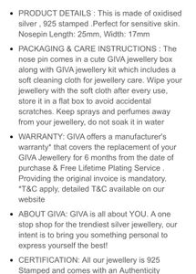 GIVA AVNI 925 Oxidised Silver Nose Ring
