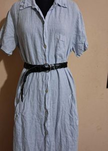 Light Blue Linen Long Shirt Dress