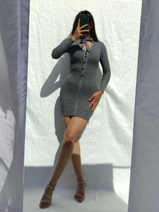 Stylish Knit Ripped grey Bodycon Dress
