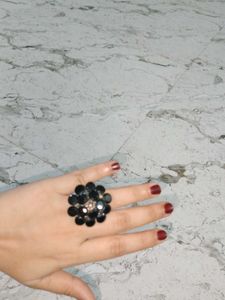 Black Stone Ring And Cuff Earrings