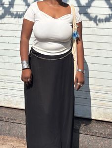 White Top And Black Skirt Full Length Combo