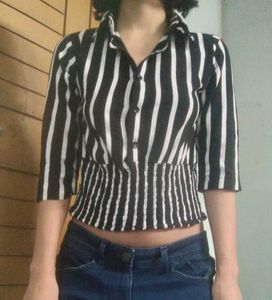 Striped Y2k Black And White Top