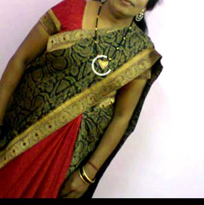 Red Pink &amp; Black Saree with blouse
