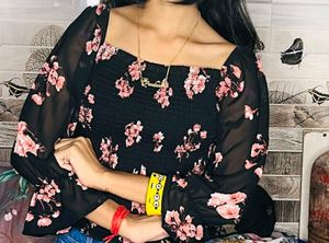 Floral Print Sheer Sleeve Top