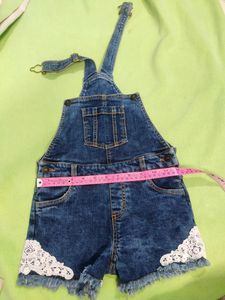 Pantaloons JuniorTextured Dungaree with Lace Detai
