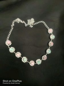 Pastel  Stone Choker Silver Necklace