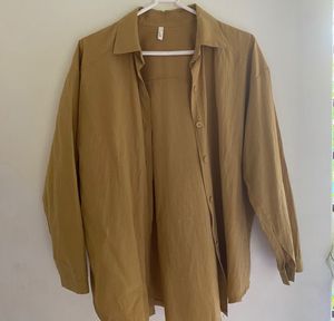 Oversized Button-Down Shirt – Earthy Brown Long Sl