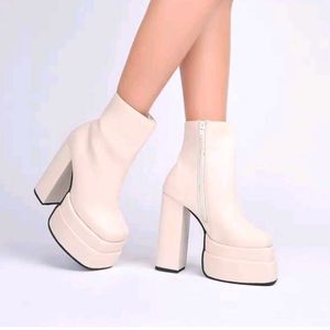 Beige Platform Ankle Boots