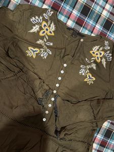 Olive Embroidered Top