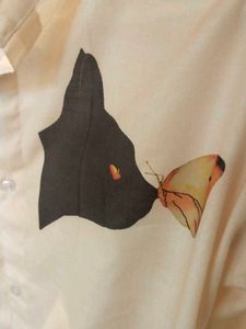 Beige Cat Print Shirt- M size