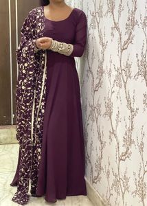 Wine Anarkali Long Suit With Dupatta
