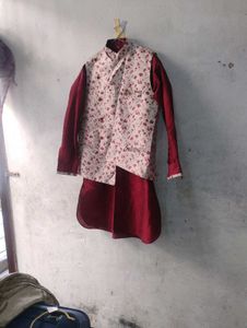 Maroon Kurta with Floral Vest
