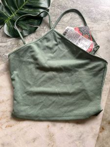 Green Ribbed Halter Neck Top