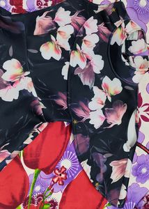 Floral Ruffle Mock Neck Dress
