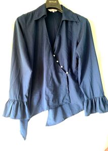 Stylish Navy Blue Flared Sleeve Top | XL