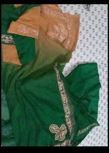 Elegant Green &amp; Gold Saree dabka zari work blouse
