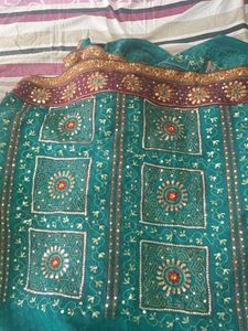 Beautiful Peacock Green Gujrati Saree
