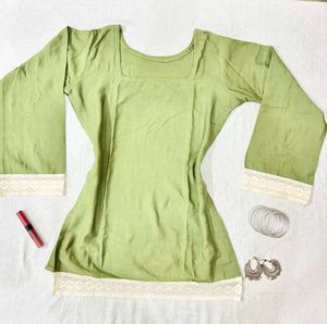 Green Pinteresty Short Kurti with Lace Trim