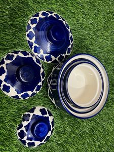 Blue Ceramic Bowls with Lids - Set of 3