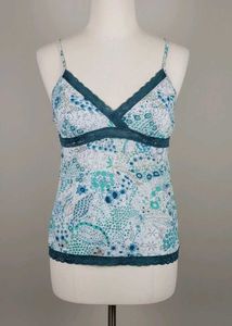 Printed Cami Top with Lace Trim