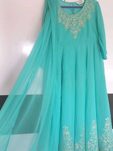 New Firozi Biba Anarkali Kurta With Dupatta