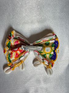 Medium Embroidered Bow with Cowrie Shells