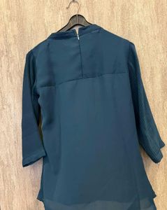 Elegant Teal Pleated A-Line Top