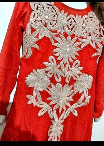 Red Embroidered Gown